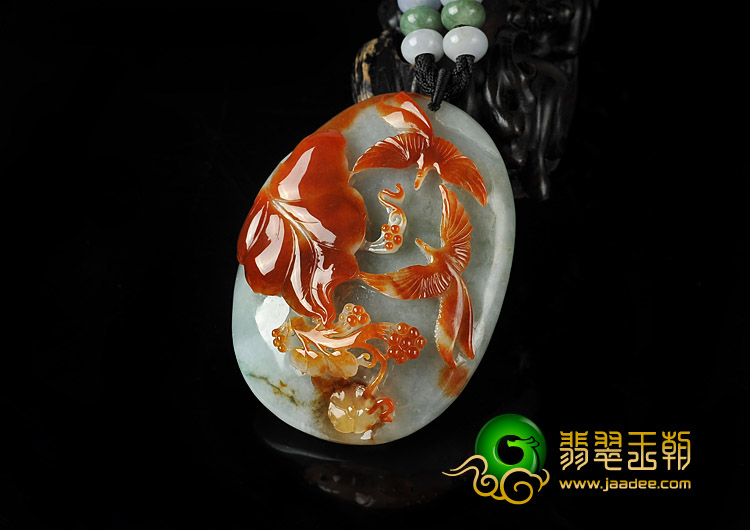 糯冰种晴水红翡缅甸翡翠A货比翼双飞挂件
