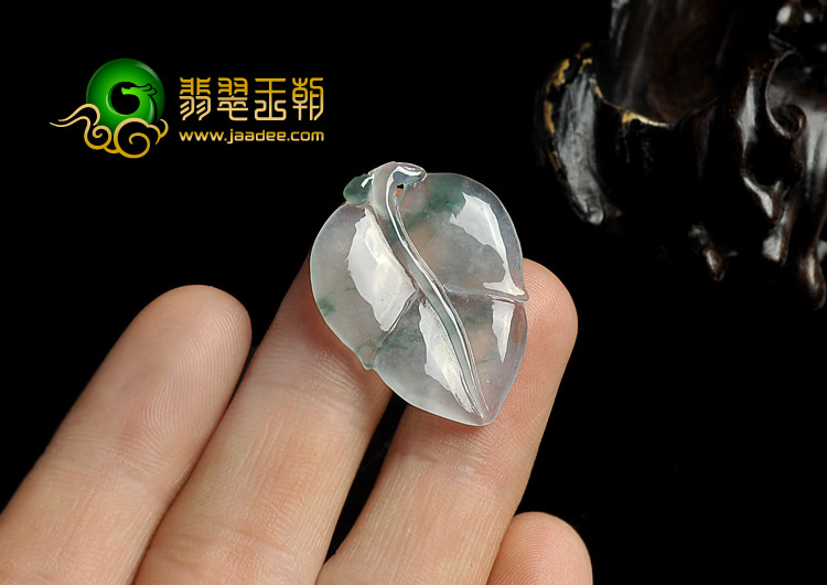 冰玻种飘花缅甸翡翠A货叶子挂件