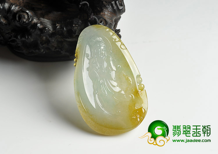 冰种黄翡缅甸翡翠A货观音挂件