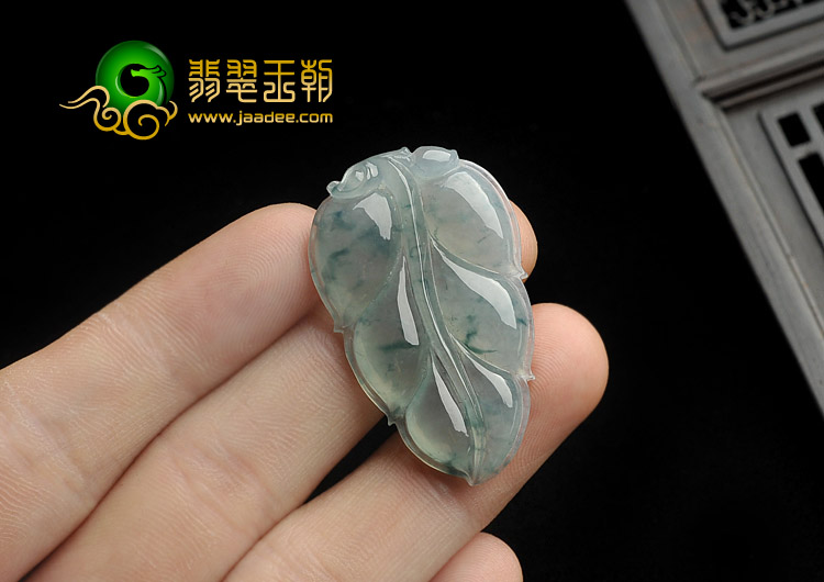 冰种飘花缅甸翡翠A货叶子挂件