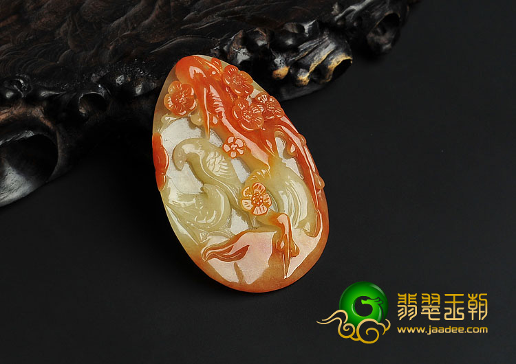 糯冰种红黄翡缅甸翡翠A货喜上眉梢挂件