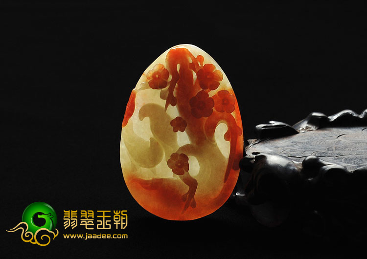 糯冰种红黄翡缅甸翡翠A货喜上眉梢挂件