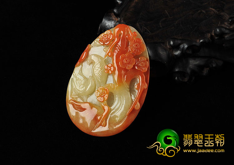 糯冰种红黄翡缅甸翡翠A货喜上眉梢挂件
