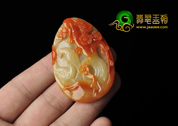 糯冰种红黄翡缅甸翡翠A货喜上眉梢挂件