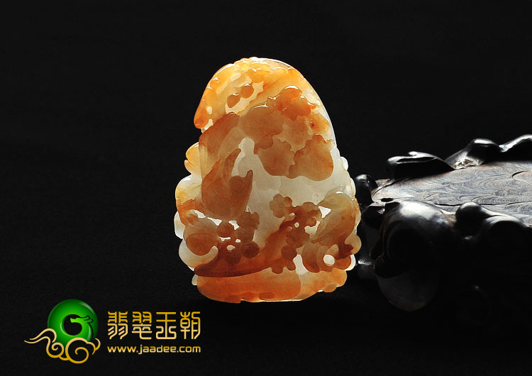 糯冰种红黄翡缅甸翡翠A货富贵双喜挂件