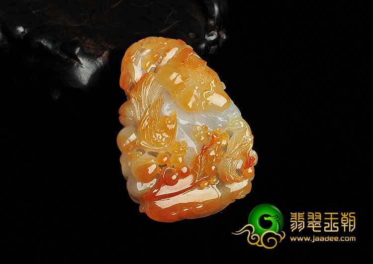 糯冰种红黄翡缅甸翡翠A货富贵双喜挂件