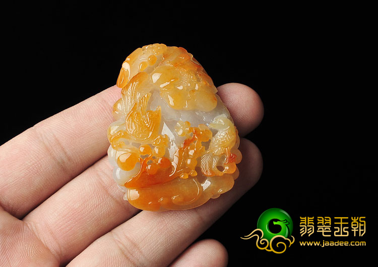糯冰种红黄翡缅甸翡翠A货富贵双喜挂件