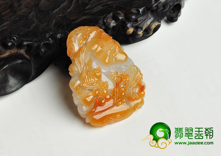 糯冰种红黄翡缅甸翡翠A货富贵双喜挂件