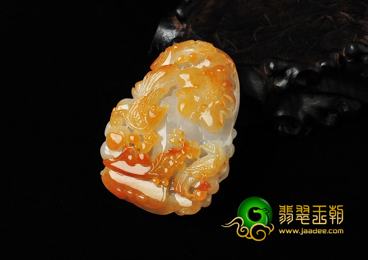 糯冰种红黄翡缅甸翡翠A货富贵双喜挂件