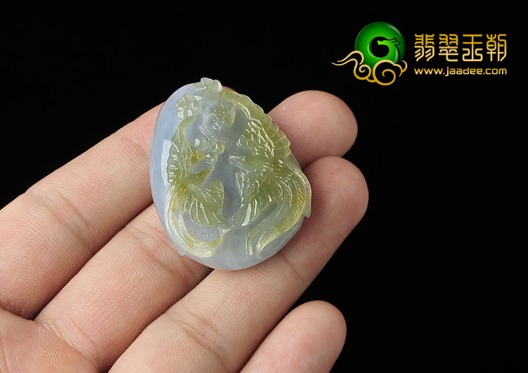 冰种紫罗兰黄翡缅甸翡翠A货比翼双飞挂件