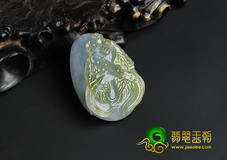 冰种紫罗兰黄翡缅甸翡翠A货比翼双飞挂件