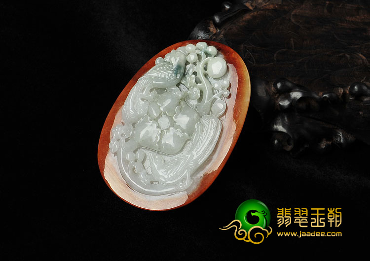 糯冰种红黄翡缅甸翡翠A货富贵花开挂件