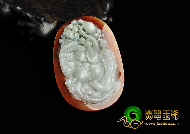 糯冰种红黄翡缅甸翡翠A货富贵花开挂件