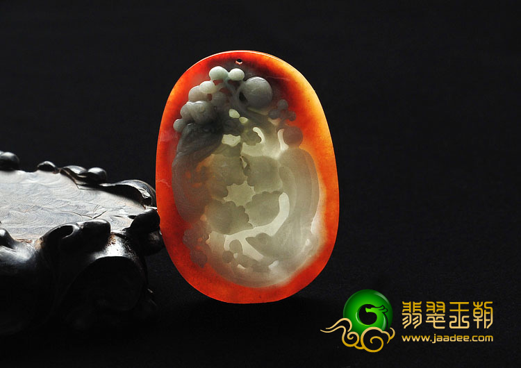 糯冰种红黄翡缅甸翡翠A货富贵花开挂件