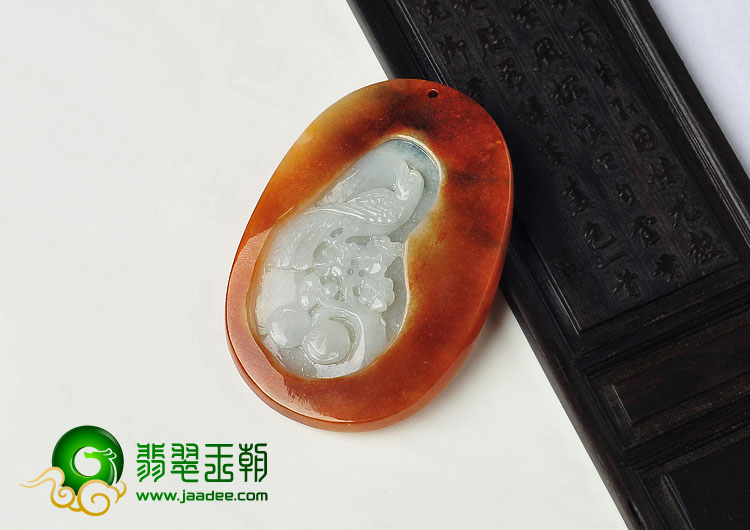 糯冰种红黄翡缅甸翡翠A货富贵花开挂件