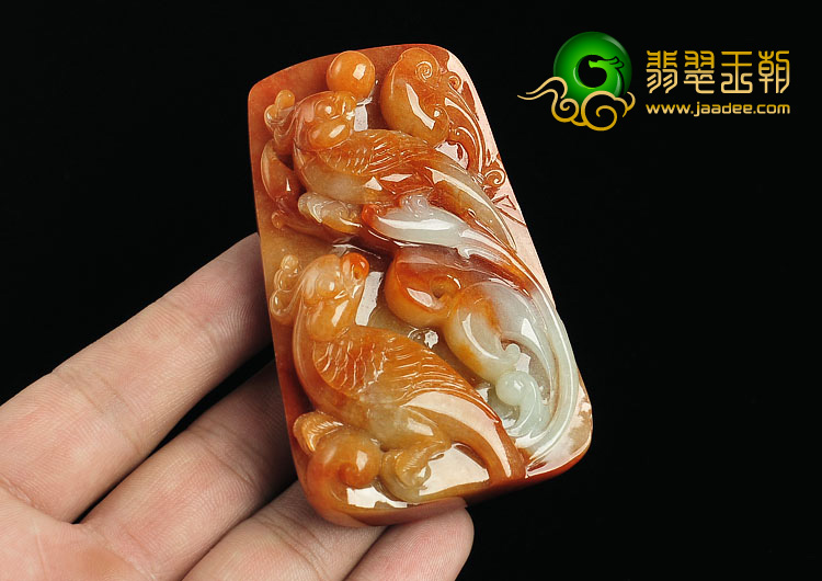 糯冰种红黄翡缅甸翡翠A货双宿双飞挂件