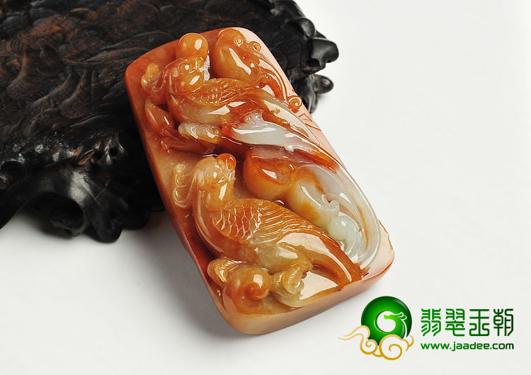 糯冰种红黄翡缅甸翡翠A货双宿双飞挂件