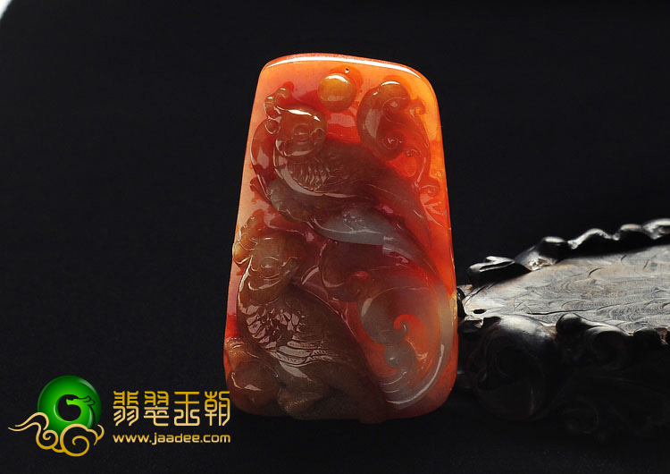 糯冰种红黄翡缅甸翡翠A货双宿双飞挂件