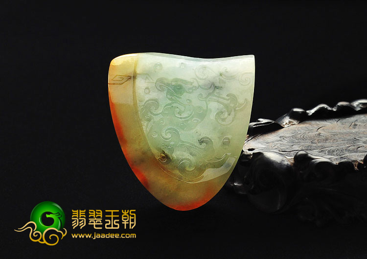 冰种淡三彩缅甸翡翠A货仿古龙牌挂件（单价）