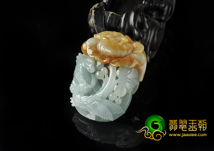 糯冰种晴水褐黄翡缅甸翡翠A货富贵双喜挂件