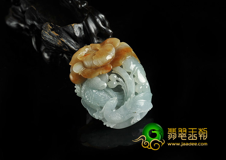 糯冰种晴水褐黄翡缅甸翡翠A货富贵双喜挂件