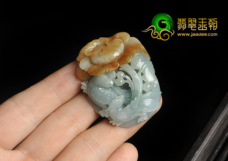 糯冰种晴水褐黄翡缅甸翡翠A货富贵双喜挂件