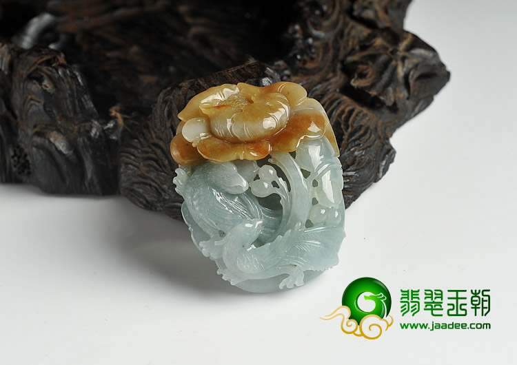 糯冰种晴水褐黄翡缅甸翡翠A货富贵双喜挂件