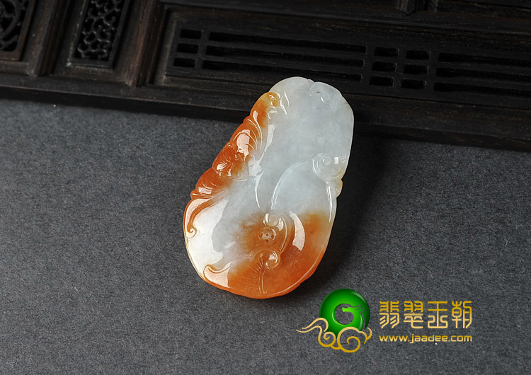 糯冰种红黄翡缅甸翡翠A货凤戏牡丹挂件