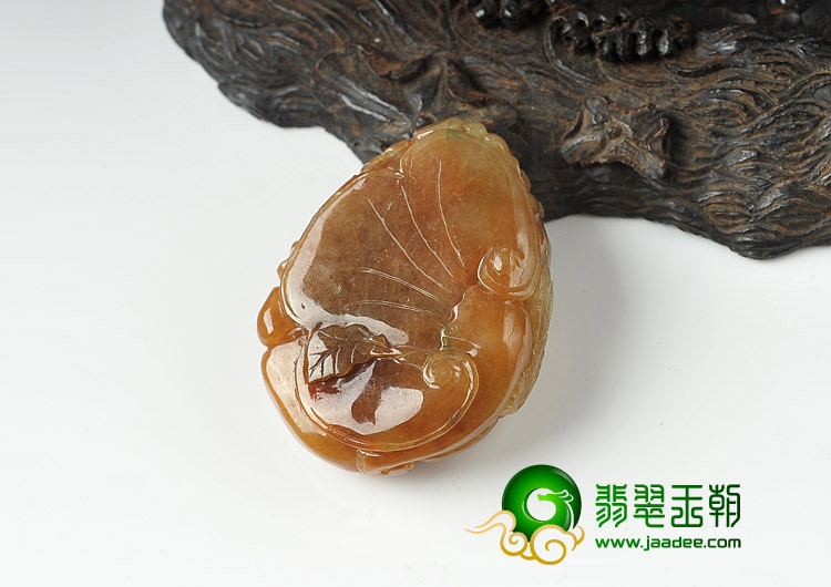糯冰种褐黄翡缅甸翡翠A货富贵双喜挂件