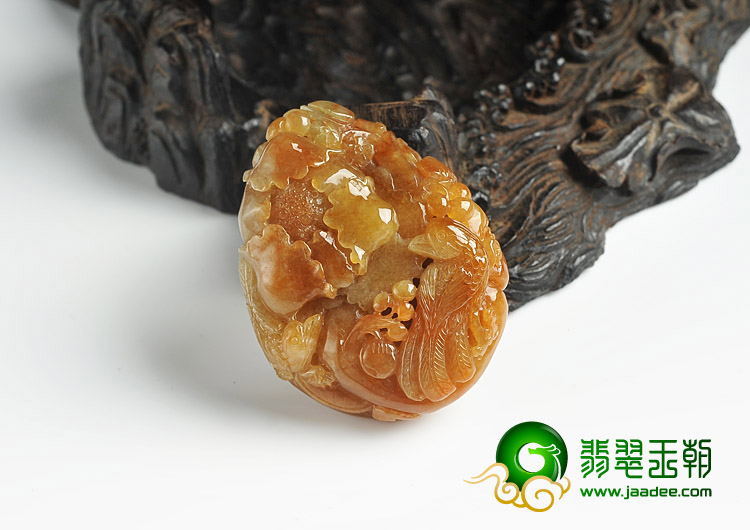 糯冰种褐黄翡缅甸翡翠A货富贵双喜挂件