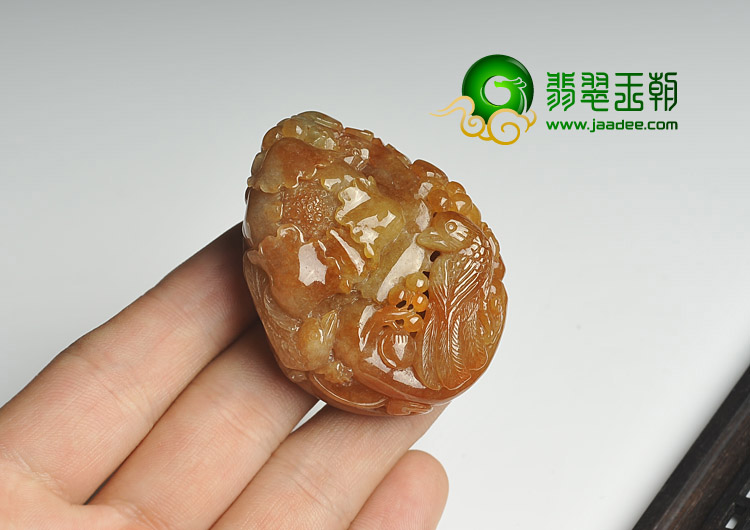 糯冰种褐黄翡缅甸翡翠A货富贵双喜挂件