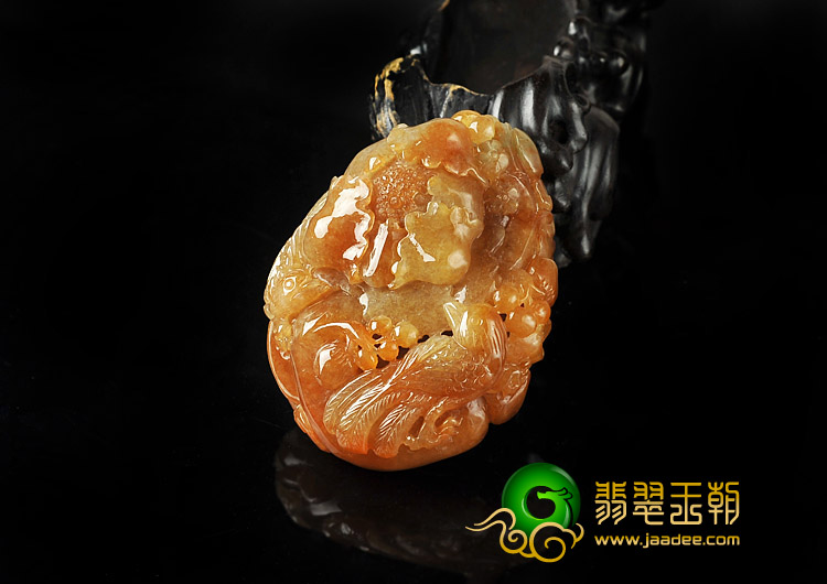 糯冰种褐黄翡缅甸翡翠A货富贵双喜挂件