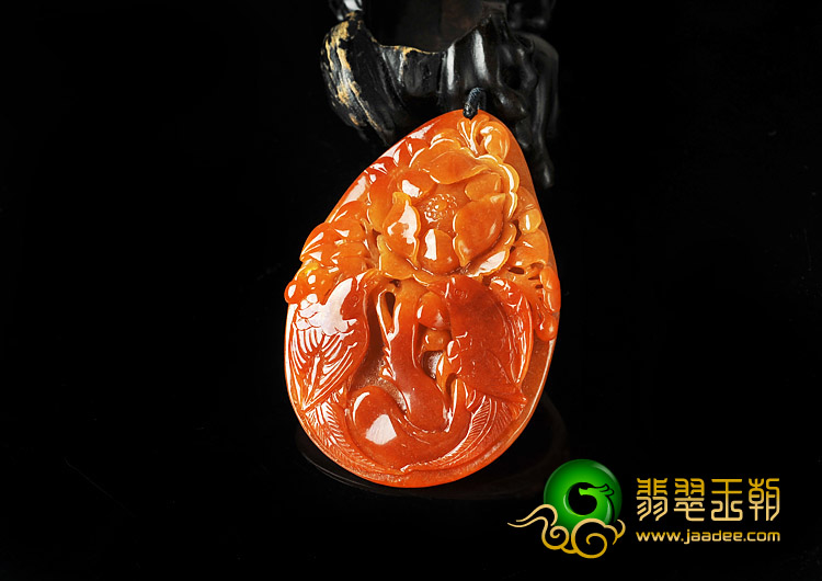 糯冰种红黄翡缅甸翡翠A货花开富贵挂件