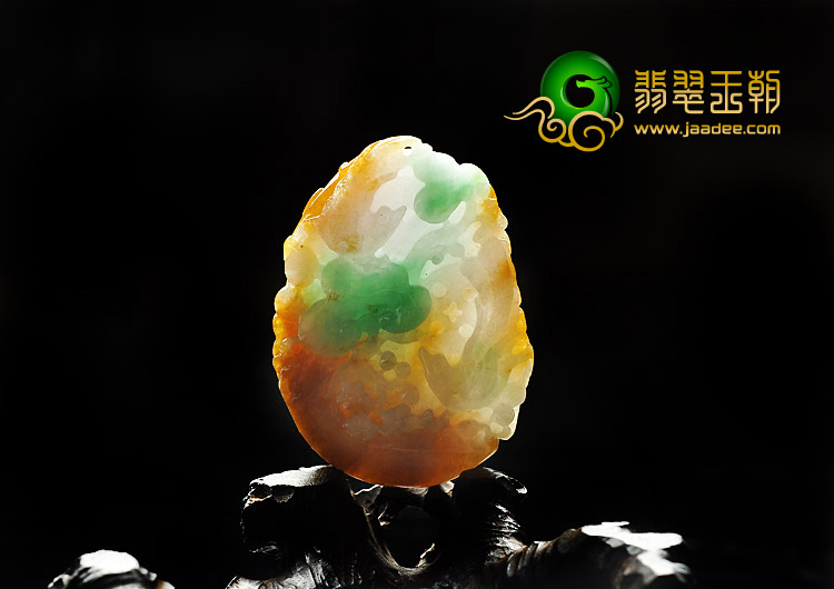 糯冰种三彩缅甸翡翠A货富贵双喜挂件