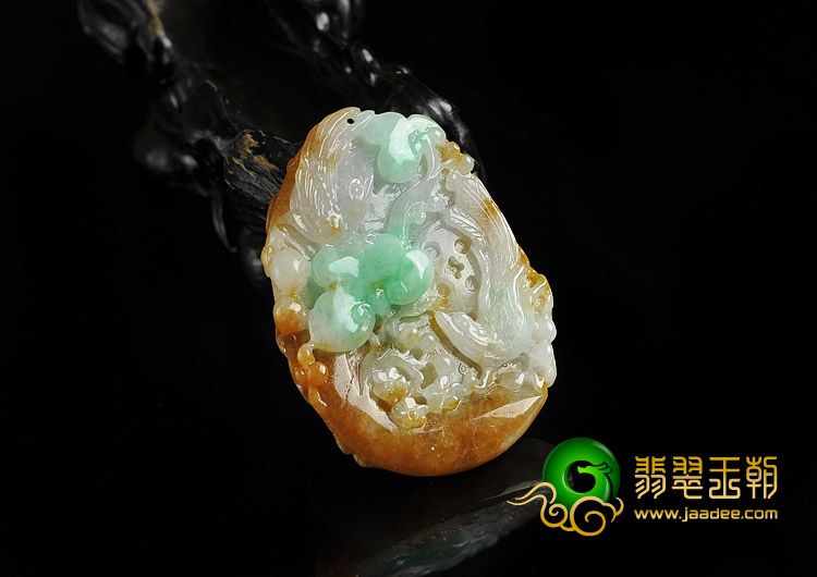 糯冰种三彩缅甸翡翠A货富贵双喜挂件