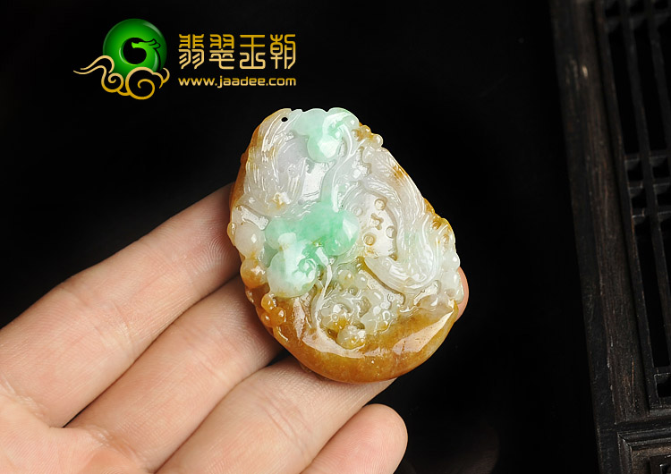 糯冰种三彩缅甸翡翠A货富贵双喜挂件
