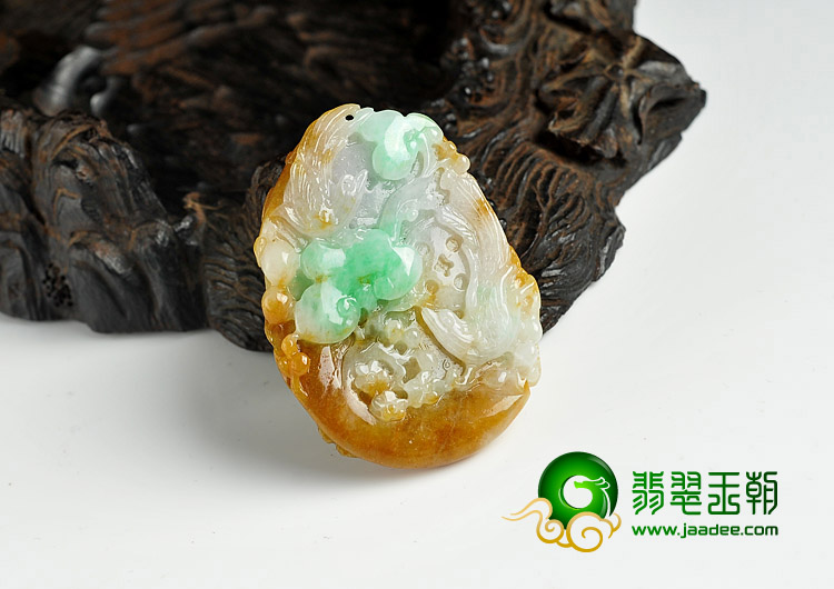 糯冰种三彩缅甸翡翠A货富贵双喜挂件