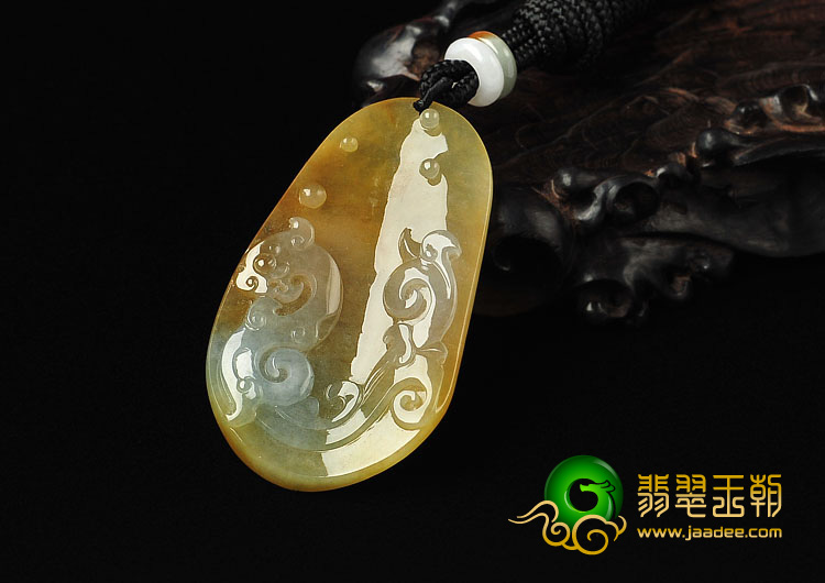 冰种黄翡缅甸翡翠A货仿古龙挂件