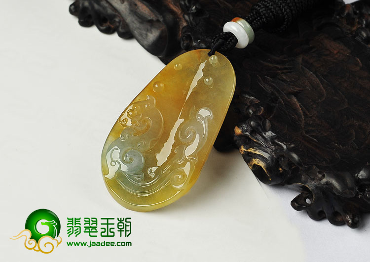 冰种黄翡缅甸翡翠A货仿古龙挂件
