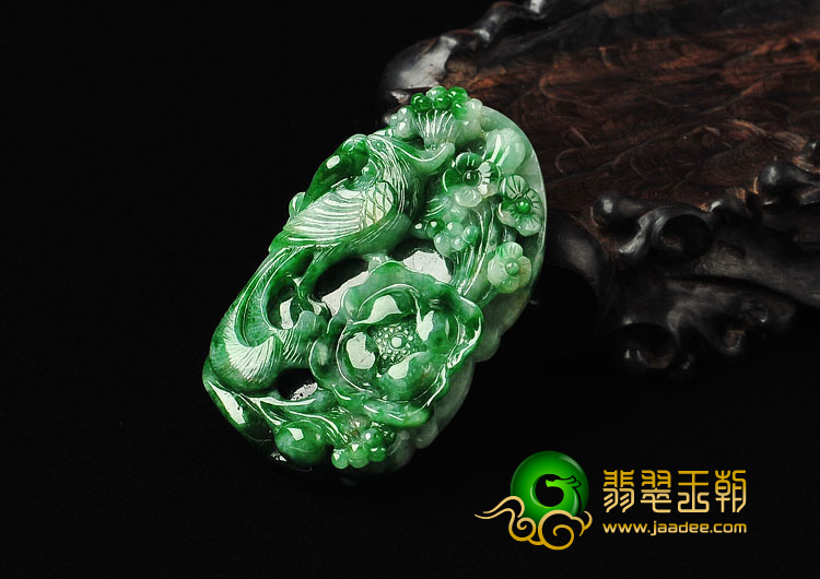 糯冰种飘翠缅甸翡翠A货富贵花开挂件
