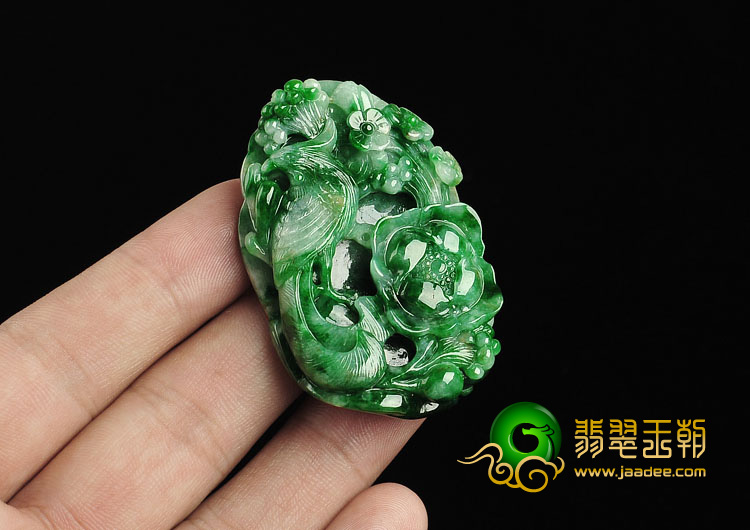 糯冰种飘翠缅甸翡翠A货富贵花开挂件