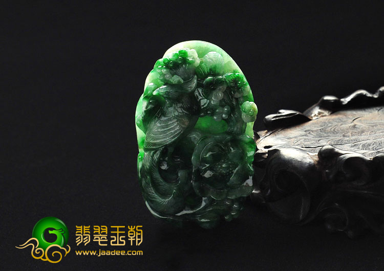 糯冰种飘翠缅甸翡翠A货富贵花开挂件