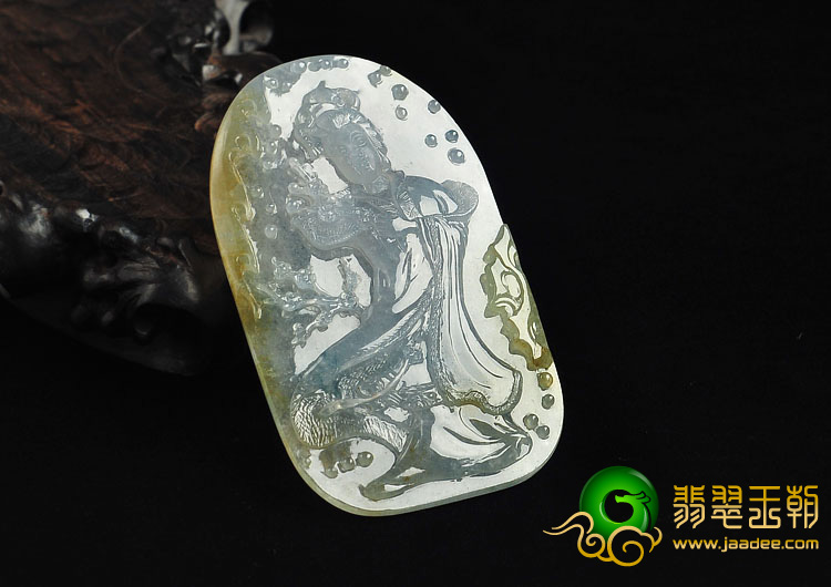 冰种黄翡飘花缅甸翡翠A货踏雪寻梅挂件