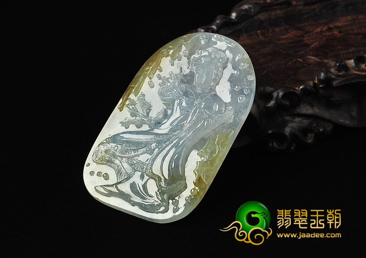 冰种黄翡飘花缅甸翡翠A货踏雪寻梅挂件