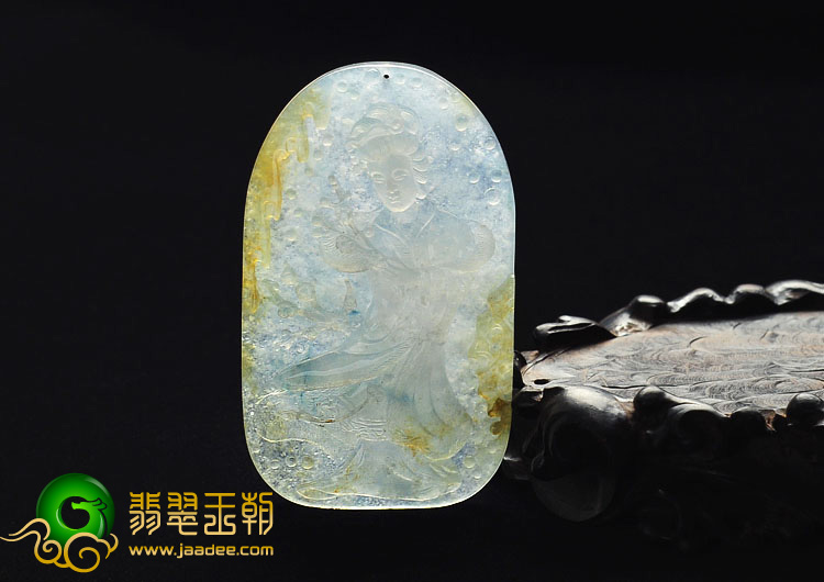 冰种黄翡飘花缅甸翡翠A货踏雪寻梅挂件
