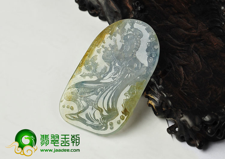冰种黄翡飘花缅甸翡翠A货踏雪寻梅挂件