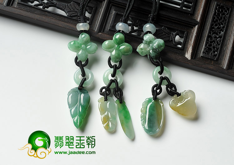 冰种翠色/黄加绿缅甸翡翠A货叶子/叶子福瓜/如意福瓜挂链（单价）