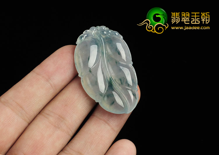 冰种飘花缅甸翡翠A货叶子挂件