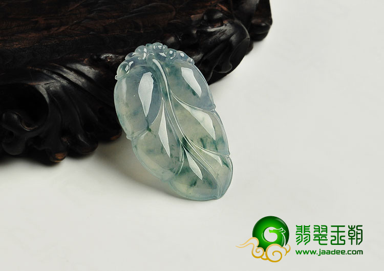 冰种飘花缅甸翡翠A货叶子挂件