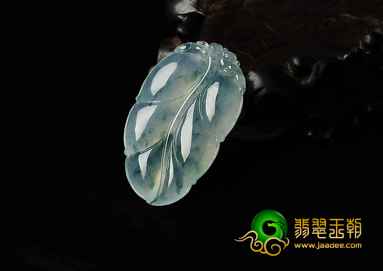 冰种飘花缅甸翡翠A货叶子挂件